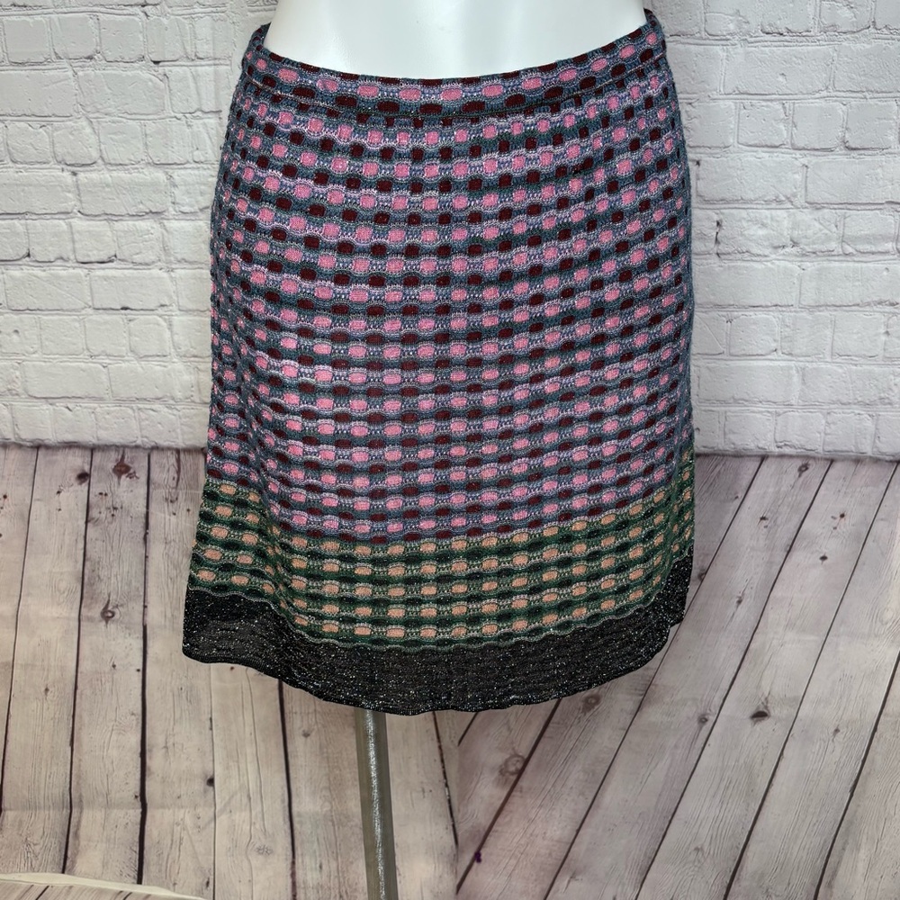 M Missoni Multicolor Checkered Metallic Knit Skirt Size 8